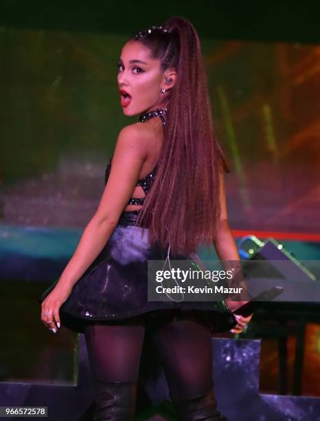 Ariana Grande performs onstage during the 2018 iHeartRadio Wango Tango by AT&T at Banc of California Stadium on June 2, 2018 in Los Angeles,...