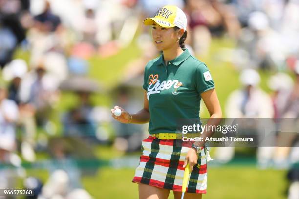 Megumi Kido of Japan reacts during the final round of the Yonex Ladies at Yonex Country Club on June 3, 2018 in Nagaoka, Niigata, Japan.