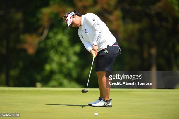 Miki Sakai of Japan putts on the 13th hole during the final round of the Yonex Ladies at Yonex Country Club on June 3, 2018 in Nagaoka, Niigata,...