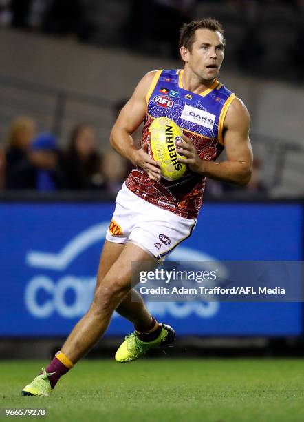 Luke Hodge of the Lions in action during the 2018 AFL round 11 match between the North Melbourne Kangaroos and the Brisbane Lions at Etihad Stadium...