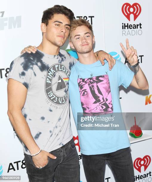 Jack Gilinsky and Jack Johnson of Jack & Jack attend the iHeartRadio's KIIS FM Wango Tango By AT&T held at Banc of California Stadium on June 2, 2018...