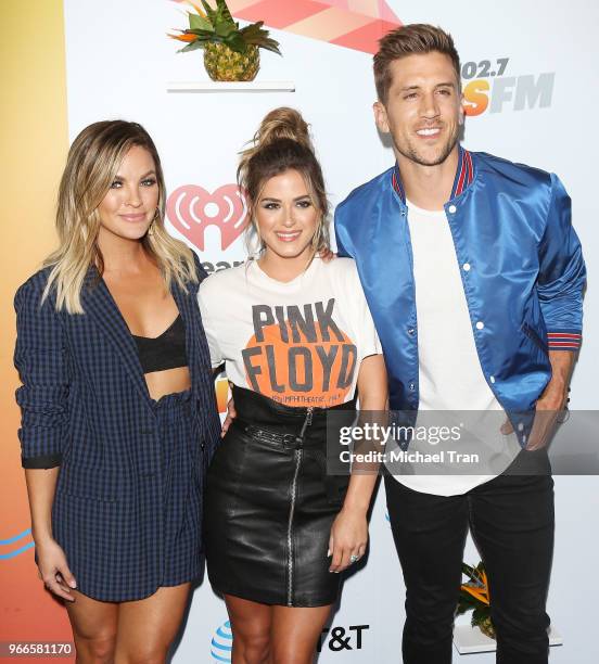 Becca Tilley, JoJo Fletcher and Jordan Rodgers attend the iHeartRadio's KIIS FM Wango Tango By AT&T held at Banc of California Stadium on June 2,...