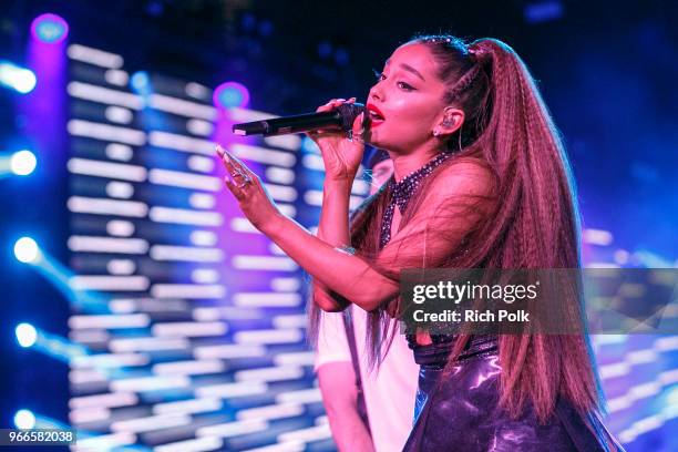 Ariana Grande performs onstage during the 2018 iHeartRadio Wango Tango by AT&T at Banc of California Stadium on June 2, 2018 in Los Angeles,...