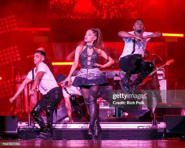 Ariana Grande performs onstage during the 2018 iHeartRadio Wango Tango by AT&T at Banc of California Stadium on June 2, 2018 in Los Angeles,...