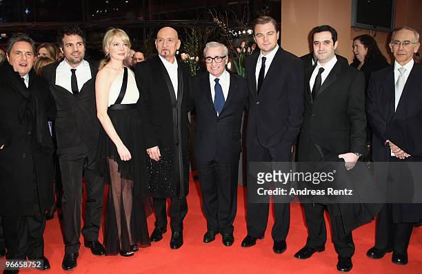 Actor Mark Ruffalo, actress Michelle Williams, actor Sir Ben Kingsley, director Martin Scorsese, actor Leonardo DiCaprio, producers Bradley J....