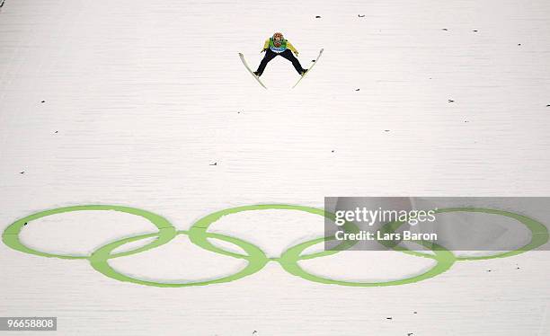 Noriaki Kasai of Japan competes during the Ski Jumping Normal Hill Individual 1st round on day 2 of the Vancouver 2010 Winter Olympics at Whistler...