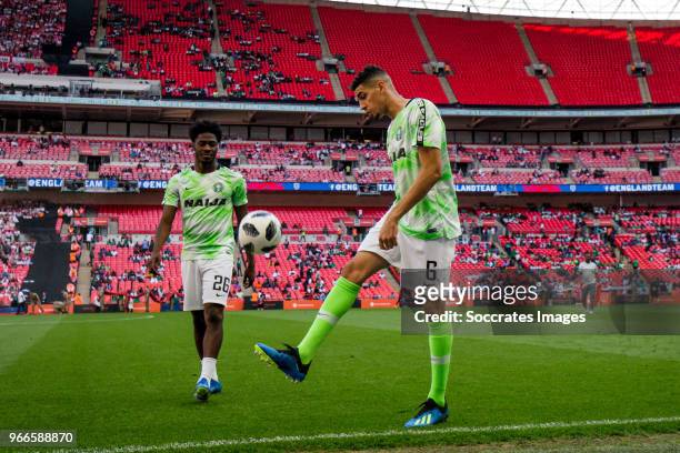 Ola Aina of Nigeria, Leon Balogun of Nigeria during the International Friendly match between England v Nigeria at the Wembley Stadium on June 2, 2018...