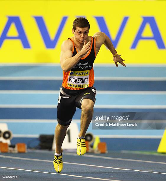 Craig Pickering of Milton Keynes in action during the Mens 60m final during the first day of the AVIVA World Trials and UK Championships at the EIS...
