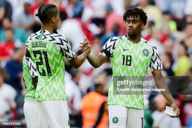 Tyronne Ebuehi of Nigeria, Alex Iwobi of Nigeria during the International Friendly match between England v Nigeria at the Wembley Stadium on June 2,...