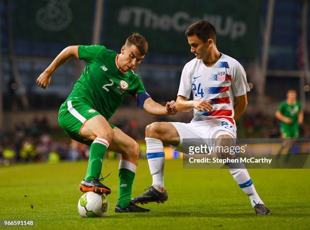 Dublin , Ireland - 2 June 2018; Seamus Coleman of Republic of Ireland and Luca de la Torre of United States during the International Friendly match...