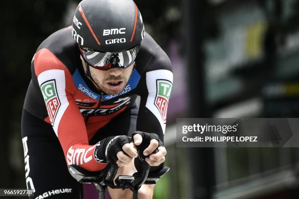 New Zealand's Patrick Bevin rides during a 6,6 km individual time-trial, the prologue of the 70th edition of the Criterium du Dauphine cycling race...