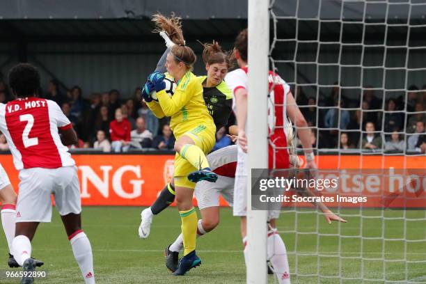 Lize Kop of Ajax Women, Aniek Nouwen of PSV Women during the Dutch KNVB Beker Women match between Ajax v PSV at the Sportpark de Westmaat on June 2,...