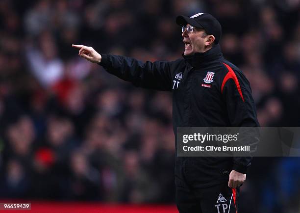 Stoke City Manager Tony Pulis issues instructions during the FA Cup sponsored by E.ON Fifth round match match between Manchester City and Stoke City...