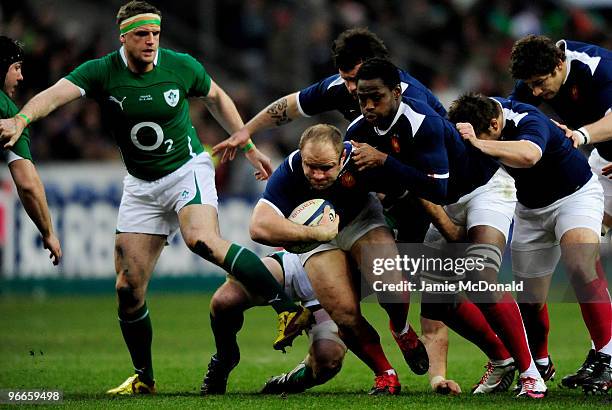 Nicolas Mas of France carries the ball during the RBS Six Nations match between France and Ireland at Stade France on February 13, 2010 in Paris,...