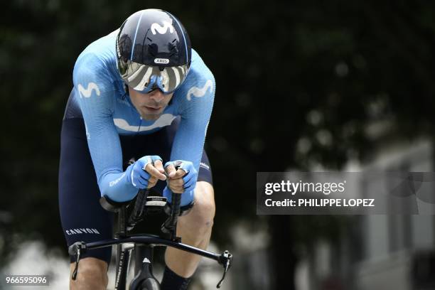 Spain's Jorge Arcas rides during a 6,6 km individual time-trial, the prologue of the 70th edition of the Criterium du Dauphine cycling race on June...