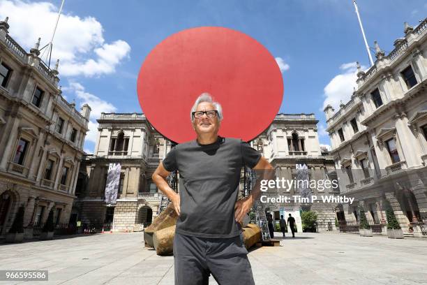 Royal Academician Sir Anish Kapoor with his monumental work 'Symphony for a Beloved Daughter' in the Annenberg Courtyard as part of the 250th Summer...