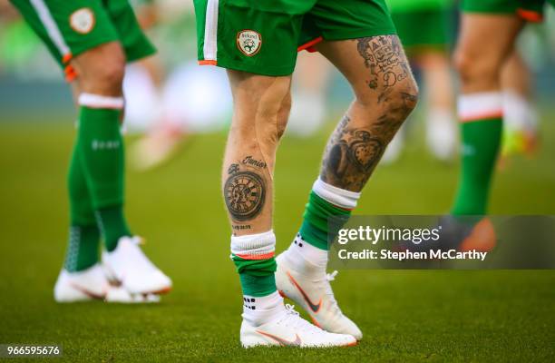 Dublin , Ireland - 2 June 2018; A detailed view of of the tattoos of James McClean of Republic of Ireland during the International Friendly match...