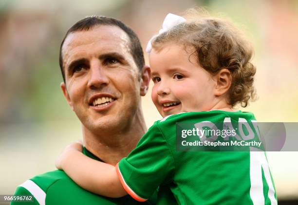 Dublin , Ireland - 2 June 2018; John O'Shea of Republic of Ireland and daughter Ruby prior to the International Friendly match between Republic of...