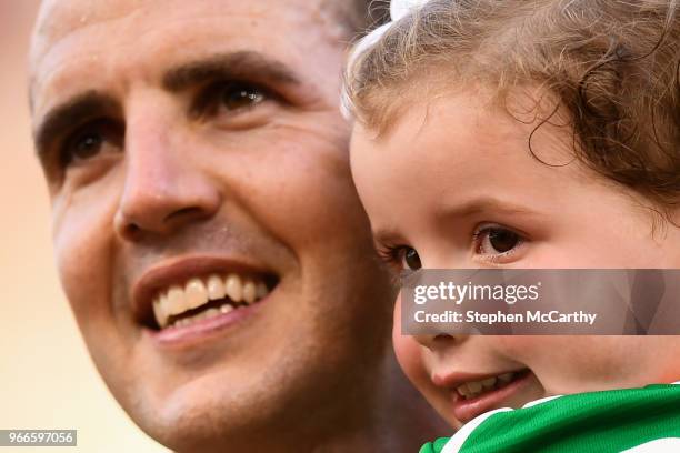 Dublin , Ireland - 2 June 2018; John O'Shea of Republic of Ireland and daughter Ruby prior to the International Friendly match between Republic of...