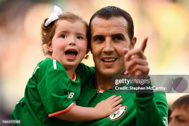 Dublin , Ireland - 2 June 2018; John O'Shea of Republic of Ireland and daughter Ruby prior to the International Friendly match between Republic of...