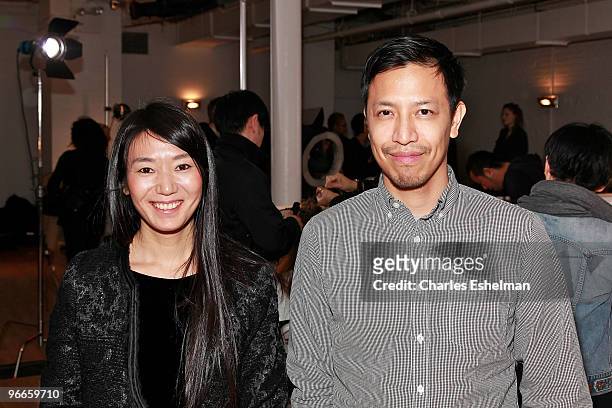 Designers Miho Aoki and Thuy Pham pause backstage at the United Bamboo Fall/Winter 2010 fashion show during Mercedes-Benz Fashion Week at the Altman...