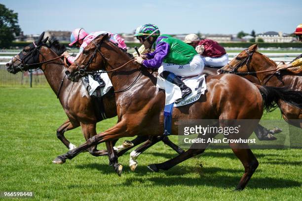 Olivier Peslier riding Finsbury Square win The Prix de Gros-Chene during the Prix du Jockey Club meeting at Hippodrome de Chantilly on June 3, 2018...