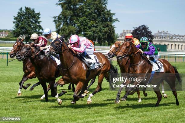 Olivier Peslier riding Finsbury Square win The Prix de Gros-Chene during the Prix du Jockey Club meeting at Hippodrome de Chantilly on June 3, 2018...