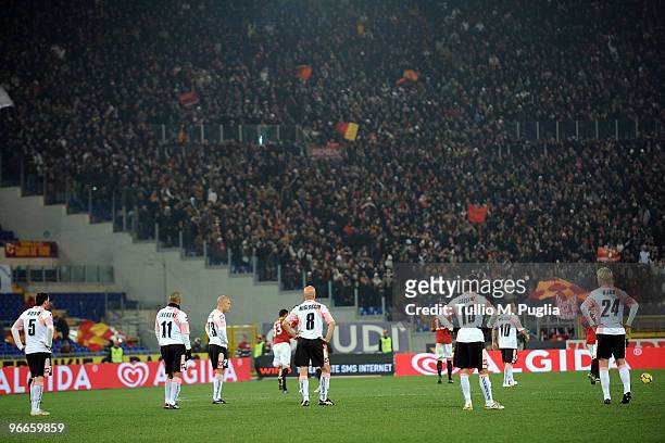 Players of Palermo look dejected after third goal of Roma during the Serie A match between AS Roma and US Citta di Palermo at Stadio Olimpico on...