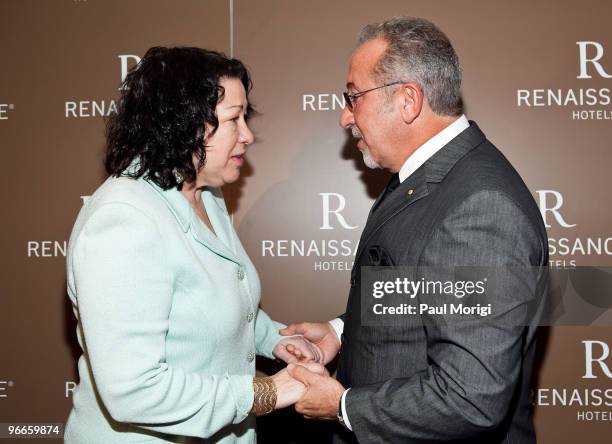 Supreme Court Justice Sonia Sotomayor and Emilio Estefan at the book signing and cocktail party for the release of his book "The Rhythm of Success"...
