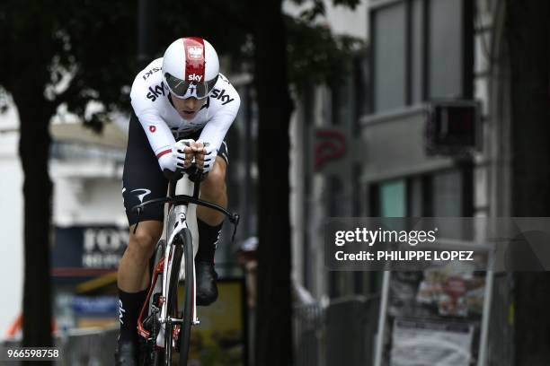 Poland's Michal Kwiatkowski rides during a 6,6 km individual time-trial, the prologue of the 70th edition of the Criterium du Dauphine cycling race...