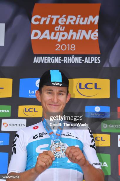 Podium / Michal Kwiatkowski of Poland and Team Sky / Celebration / Trophy / during the 70th Criterium du Dauphine 2018, Prologue a 6,6km individual...