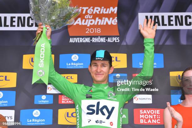 Podium / Michal Kwiatkowski of Poland and Team Sky Green Sprint Jersey / Celebration / during the 70th Criterium du Dauphine 2018, Prologue a 6,6km...