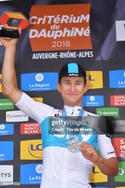 Podium / Michal Kwiatkowski of Poland and Team Sky / Celebration / Trophy / during the 70th Criterium du Dauphine 2018, Prologue a 6,6km individual...