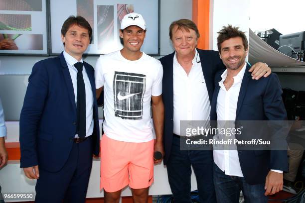 Arnaud Boetsch, Rafael Nadal, Tv journalist Lionel Chamoulaud for who it is his last coverage of the french open after 31 year and Arnaud Clement...