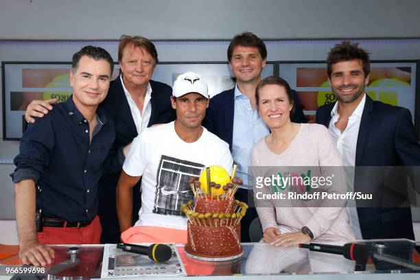 Sports Journalist Laurent Luyat, Tv journalist Lionel Chamoulaud for who it is his last coverage of the french open after 31 year, Tennis players...