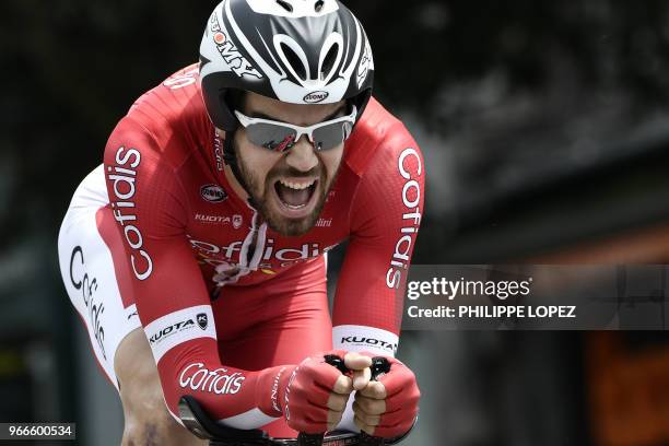 Spain's Jesus Herrada Lopez rides during a 6,6 km individual time-trial, the prologue of the 70th edition of the Criterium du Dauphine cycling race...