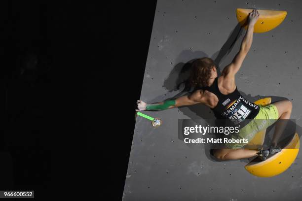 Alma Bestvater of Germany competes during the Women's final on day two of the IFSC World Cup Hachioji at Esforta Arena Hachioji on June 3, 2018 in...