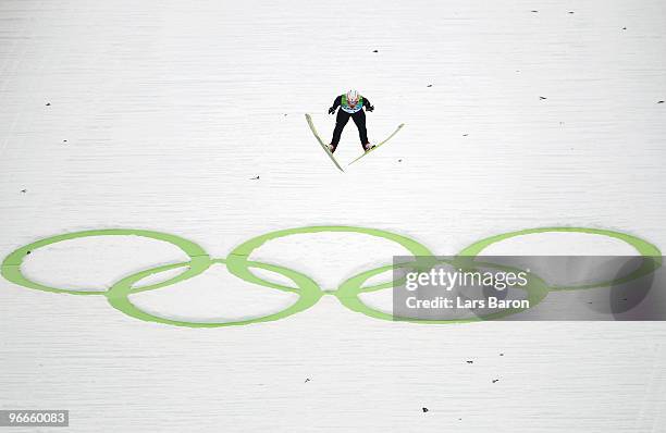 Taku Takeuchi of Japan competes during the Ski Jumping Normal Hill Individual 1st Round on day 2 of the Vancouver 2010 Winter Olympics at Whistler...