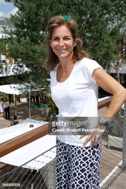 Tennis Player Arantxa Sanchez Vicario attends the 2018 French Open - Day Eight at Roland Garros on June 3, 2018 in Paris, France.