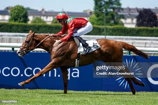 Pierre-Charles Boudot riding Waldgeist win The Prix de Chantilly during the Prix du Jockey Club meeting at Hippodrome de Chantilly on June 3, 2018 in...