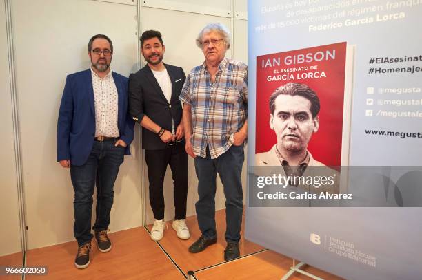 Victor Fernandez, Miguel Poveda and Ian Gibson present 'El Asesinato de Garcia Lorca' during the 'Books Fair 2018' at the Retiro Park on June 3, 2018...