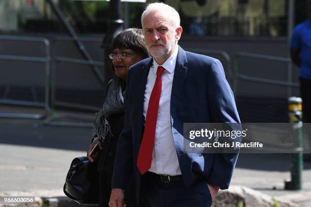 Leader of the Labour Party, Jeremy Corbyn and Shadow Home Secretary Diane Abbott arrive at Southwark Cathedral to attend the first anniversary of the...