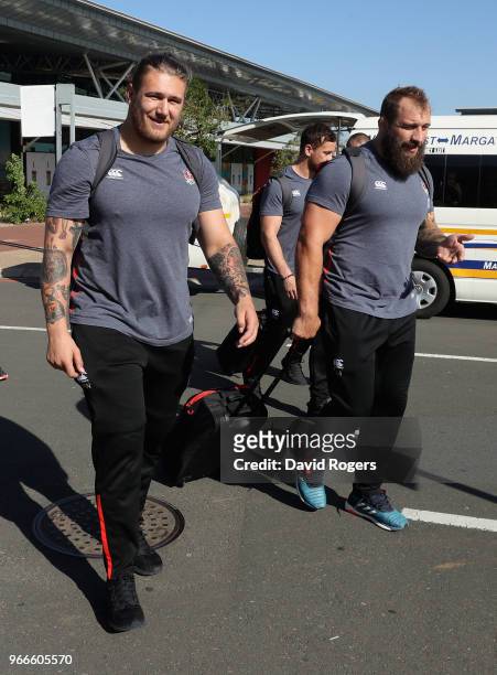 Harry Williams and Joe Marler of England arrive at Durban Airport, to start their tour of South Africa on June 3, 2018 in Durban, South Africa.