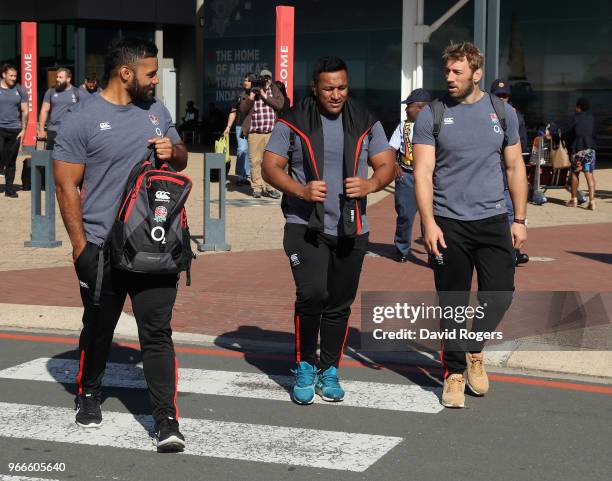 Billy Vunipola Mako Vunipola and Chris Robshaw of England arrive at Durban Airport, to start their tour of South Africa on June 3, 2018 in Durban,...