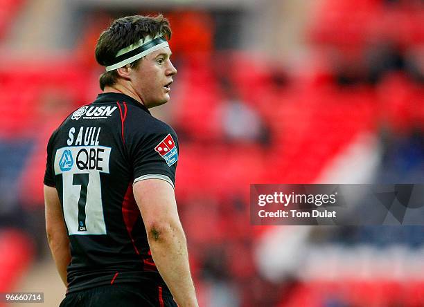 Andy Saull of Saracens looks on during the Guinness Premiership match between Saracens and Worcester Warriors at Wembley Stadium on February 13, 2010...