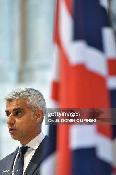 Mayor of London Sadiq Khan speaks during a Service of Commemoration on the first anniversary of the London Bridge terror attack, at Southwark...