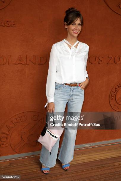 Tv host Ophelie Meunier attends the 2018 French Open - Day Eight at Roland Garros on June 3, 2018 in Paris, France.