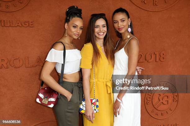 Miss France 2017 Alicia Aylies Miss France 2013 Marine Lorphelin and Miss France 2014 Flora Coquerel attends the 2018 French Open - Day Eight at...