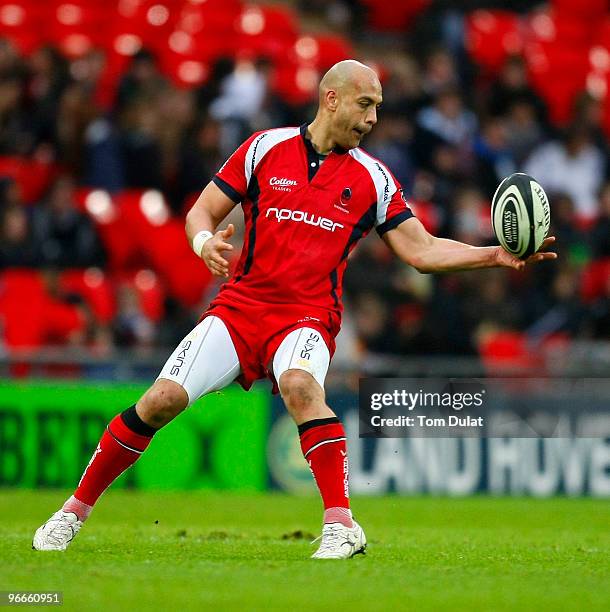 Dale Rasmussen of Worcester Warriors in action during the Guinness Premiership match between Saracens and Worcester Warriors at Wembley Stadium on...