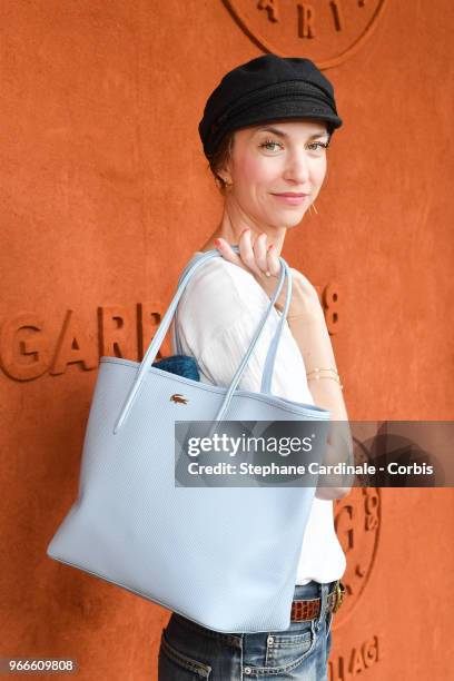 Actress Emilie Caen attends the 2018 French Open - Day Eight at Roland Garros on June 3, 2018 in Paris, France.